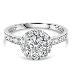 9ct White Gold Cubic Zirconia Halo and Side Stones Ring