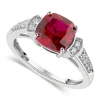 9ct White Gold Cushion Created Ruby With Cubic Zirconia Shoulders & Ladies Ring