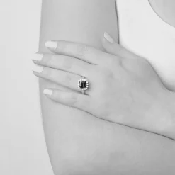 9ct White Gold Cushion Created Ruby And Cubic Zirconia Ring
