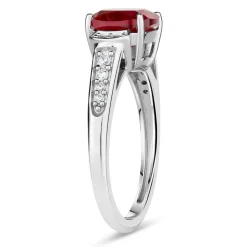 9ct White Gold Cushion Created Ruby With Cubic Zirconia Shoulders & Ladies Ring