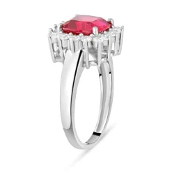 9ct White Gold Cushion Created Ruby And Cubic Zirconia Ring