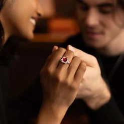 9ct White Gold Cushion Created Ruby And Cubic Zirconia Ring