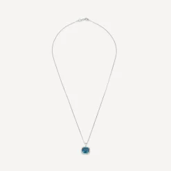 9ct White Gold Cushion London Blue Topaz & 0.10ct Diamond Pendant