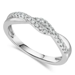 9ct White Gold Diamond 2 Row Pave Twist 0.15ct Ring