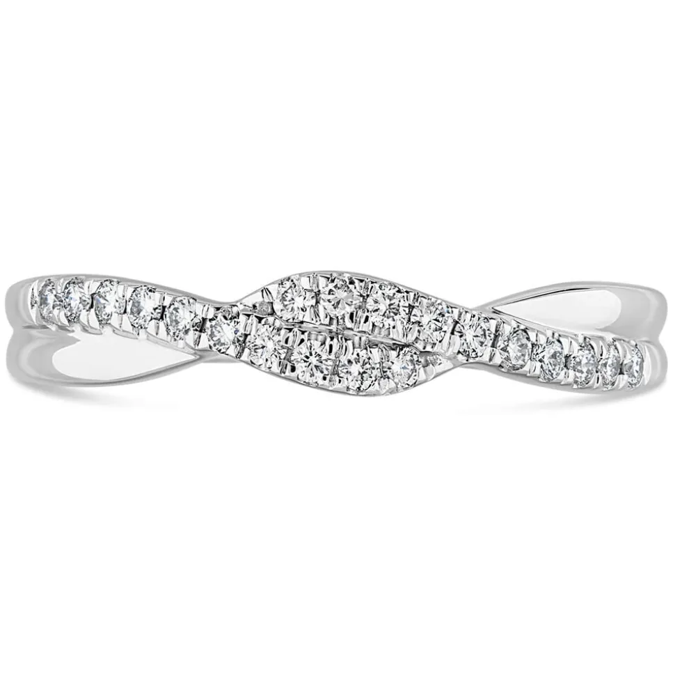 9ct White Gold Diamond 2 Row Pave Twist 0.15ct Ring