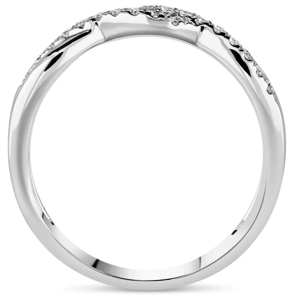 9ct White Gold Diamond 2 Row Pave Twist 0.15ct Ring