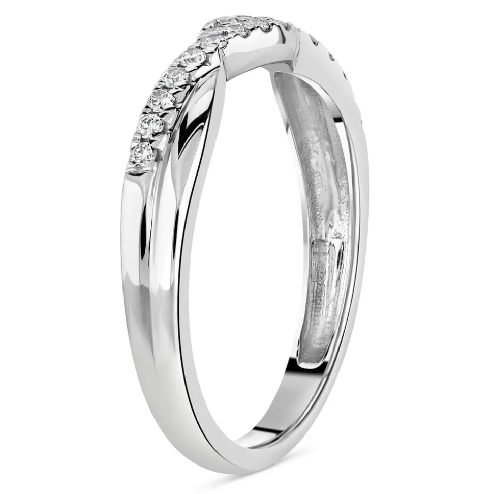 9ct White Gold Diamond 2 Row Pave Twist 0.15ct Ring