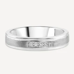 9ct White Gold Diamond Centre Matte & Polished Band Ring