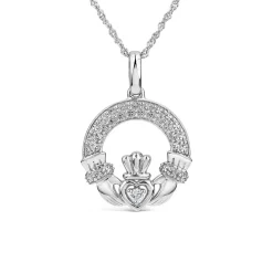 14ct White Gold Diamond Claddagh Pendant