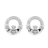 14ct White Gold Diamond Claddagh Stud Earrings