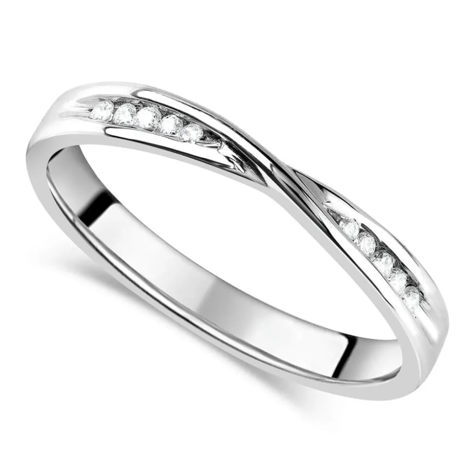 9ct White Gold Diamond 3mm Twist Wedding Ring