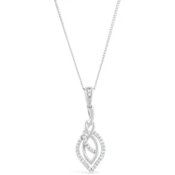9ct White Gold Diamond Open Leaf Crossover Pendant