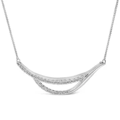 9ct White Gold Diamond Set Open Double Curve Necklet