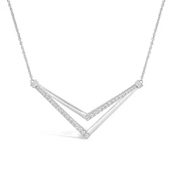 9ct White Gold Diamond Set Double V Necklet