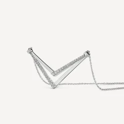 9ct White Gold Diamond Set Double V Necklet