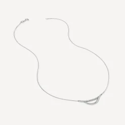 9ct White Gold Diamond Set Open Double Curve Necklet