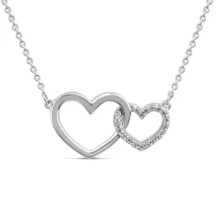9ct White Gold Double Heart Diamond Set Necklet
