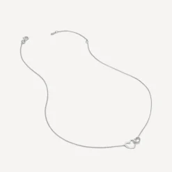9ct White Gold Double Heart Diamond Set Necklet