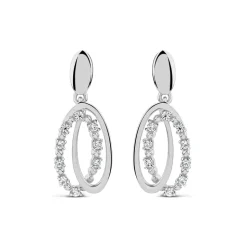 9ct White Gold Double Oval Cubic Zirconia Set Drop Earrings