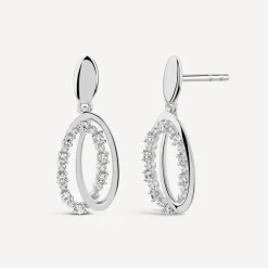 9ct White Gold Double Oval Cubic Zirconia Set Drop Earrings