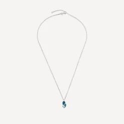 9ct White Gold Double Pear Blue Topaz & 0.01ct Diamond Set Pendant