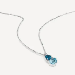 9ct White Gold Double Pear Blue Topaz & 0.01ct Diamond Set Pendant