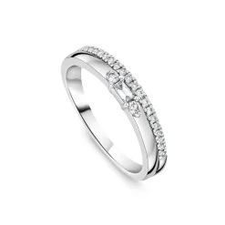 9ct White Gold Double Polished & 0.19ct Diamond Set Wedding Ring