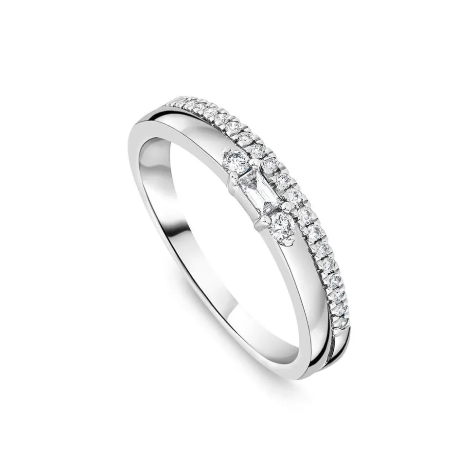 9ct White Gold Double Polished & 0.19ct Diamond Set Wedding Ring