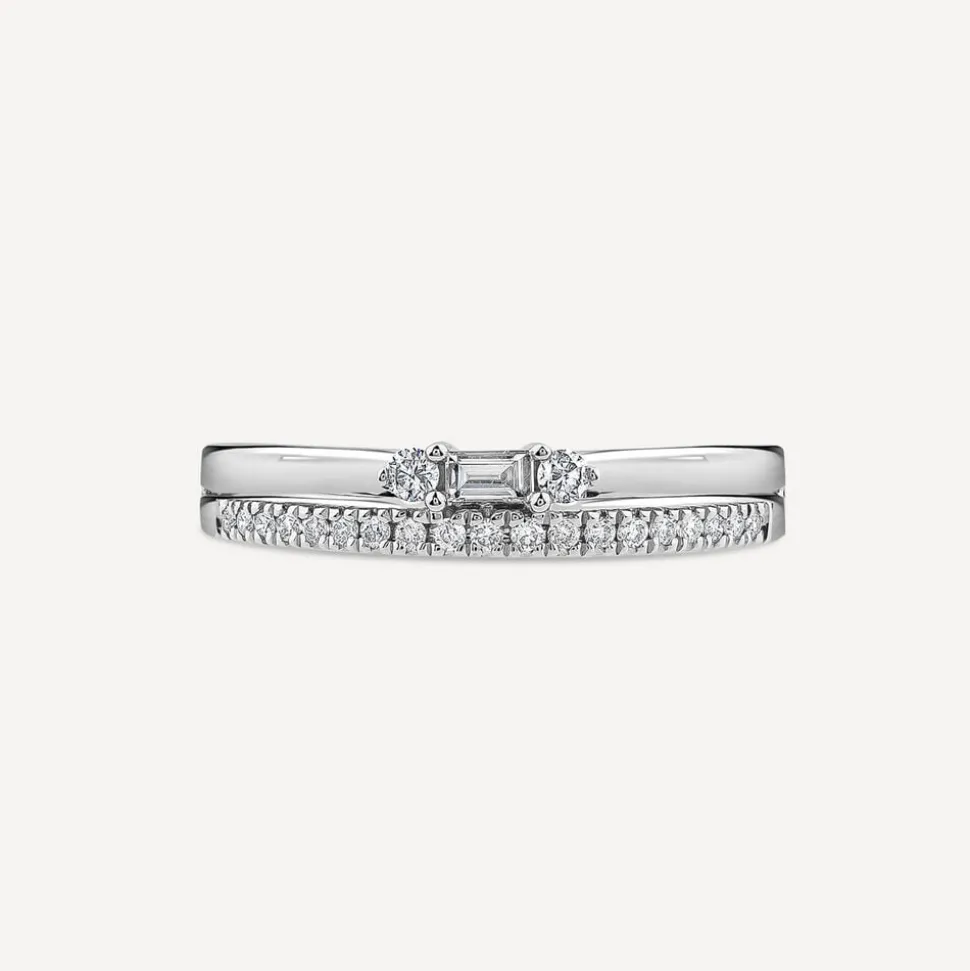 9ct White Gold Double Polished & 0.19ct Diamond Set Wedding Ring