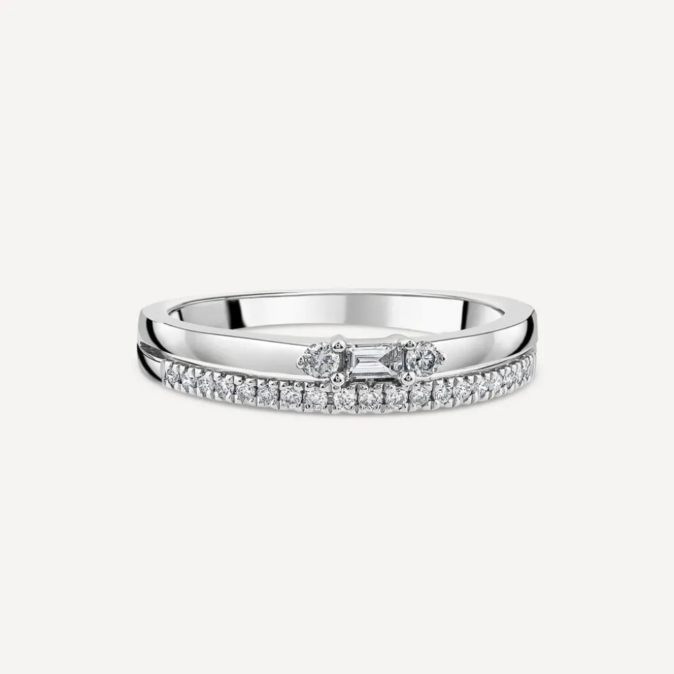 9ct White Gold Double Polished & 0.19ct Diamond Set Wedding Ring