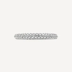 18ct White Gold Double Row 0.33ct Diamond Pave Domed Wedding Ring