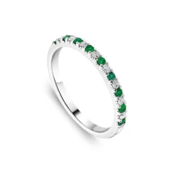 9ct White Gold Emerald & 0.09ct Diamond Claw Set Eternity Ring
