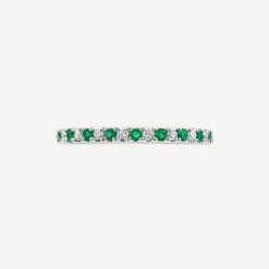 9ct White Gold Emerald & 0.09ct Diamond Claw Set Eternity Ring