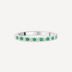 9ct White Gold Emerald & 0.09ct Diamond Claw Set Eternity Ring