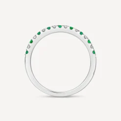 9ct White Gold Emerald & 0.09ct Diamond Claw Set Eternity Ring