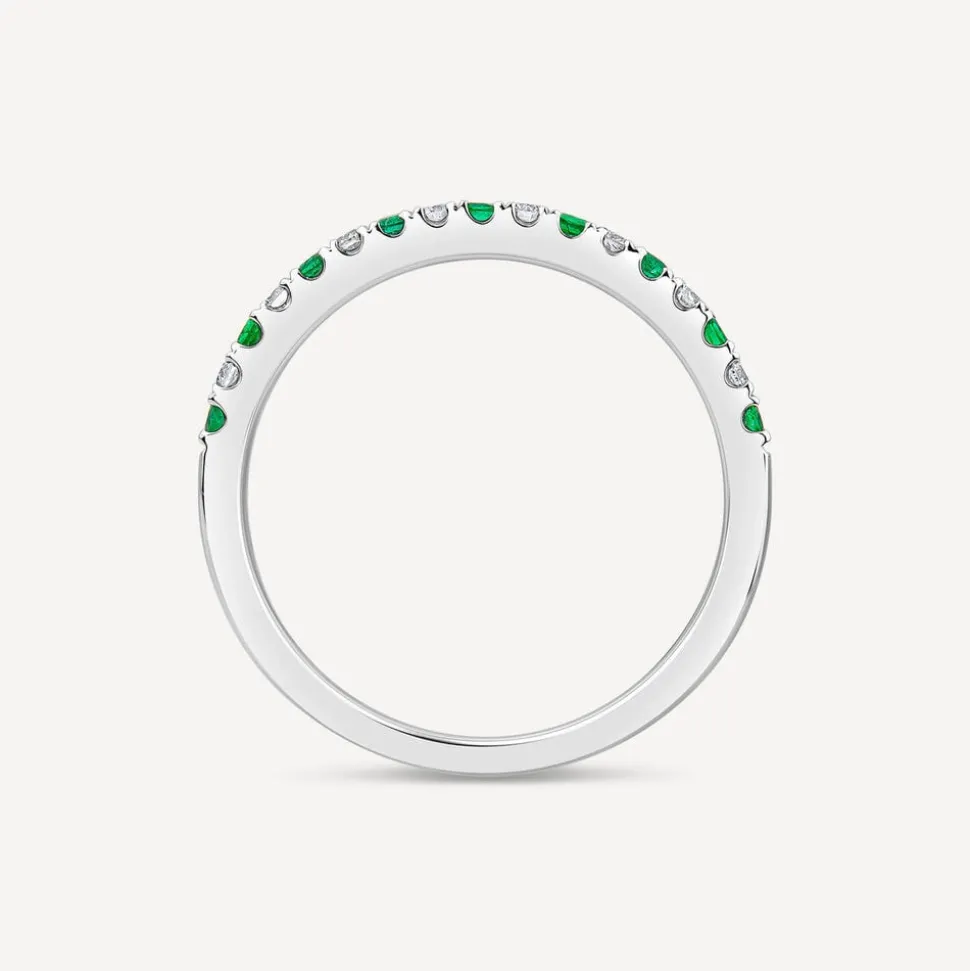 9ct White Gold Emerald & 0.09ct Diamond Claw Set Eternity Ring