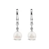 9ct White Gold Freshwater Round Pearl & 0.04ct Diamond Top Drop Earrings