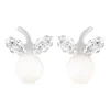 9ct White Gold Freshwater Pearl & Cubic zirconia Flower Stem Earrings