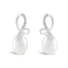 9ct White Gold Freshwater Pearl and 0.01ct Diamond Bow Top Earrings