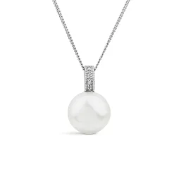 9ct White Gold Freshwater Pearl & 0.01ct Diamond Set Loop Pendant