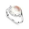 9ct White Gold Freshwater Pearl Cubic Zirconia Sides Ring