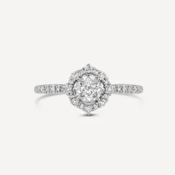 18ct White Gold Illusion 0.35ct Diamond Cluster Shoulders Ring