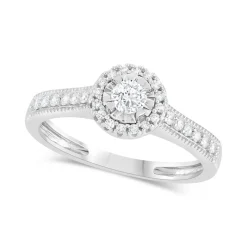 9ct White Gold Illusion Set 0.33ct Diamond Halo and Pave Shoulders Ring