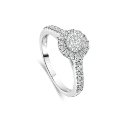 18ct White Gold Illusion Set 0.50ct Diamond Halo and Shoulders Ring