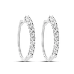 9ct White Gold Illusion Set 0.07ct Diamond Hoop Earrings