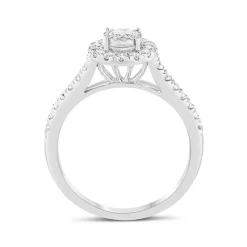 18ct White Gold Illusion Set 0.50ct Diamond Halo and Shoulders Ring