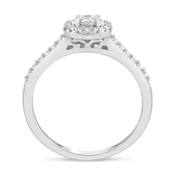 9ct White Gold Illusion Set 0.33ct Diamond Halo and Pave Shoulders Ring