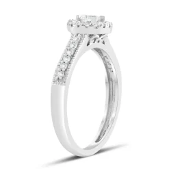9ct White Gold Illusion Set 0.33ct Diamond Halo and Pave Shoulders Ring