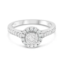 18ct White Gold Illusion Set 0.50ct Diamond Halo and Shoulders Ring