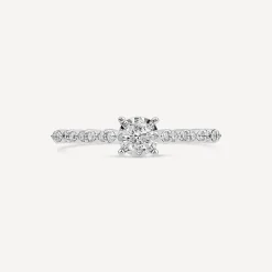 18ct White Gold Illusion Solitaire Vintage 0.37ct Diamond Shoulders Ring